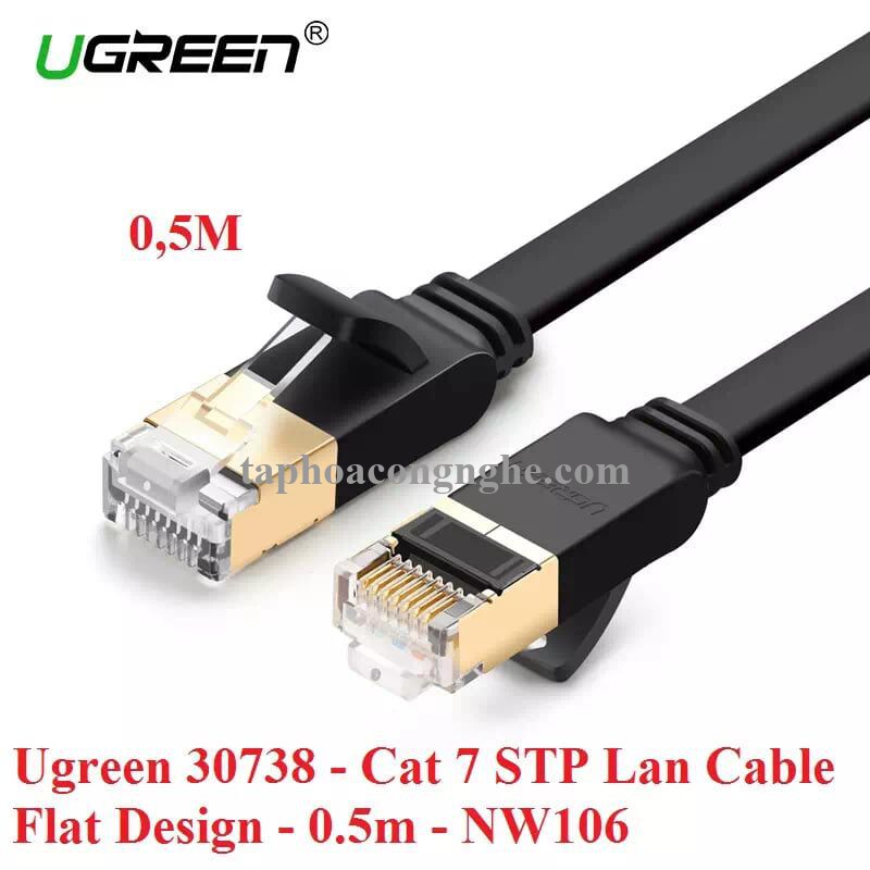Ugreen 30738 0.5M màu Đen Cáp mạng LAN cat7 STP dây dẹp NW106 30030738